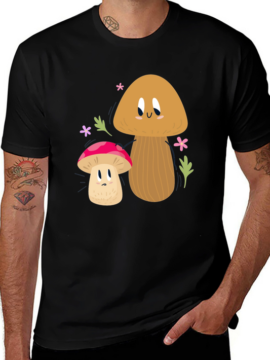 Cute Mushroom Graphic Tee - Black
