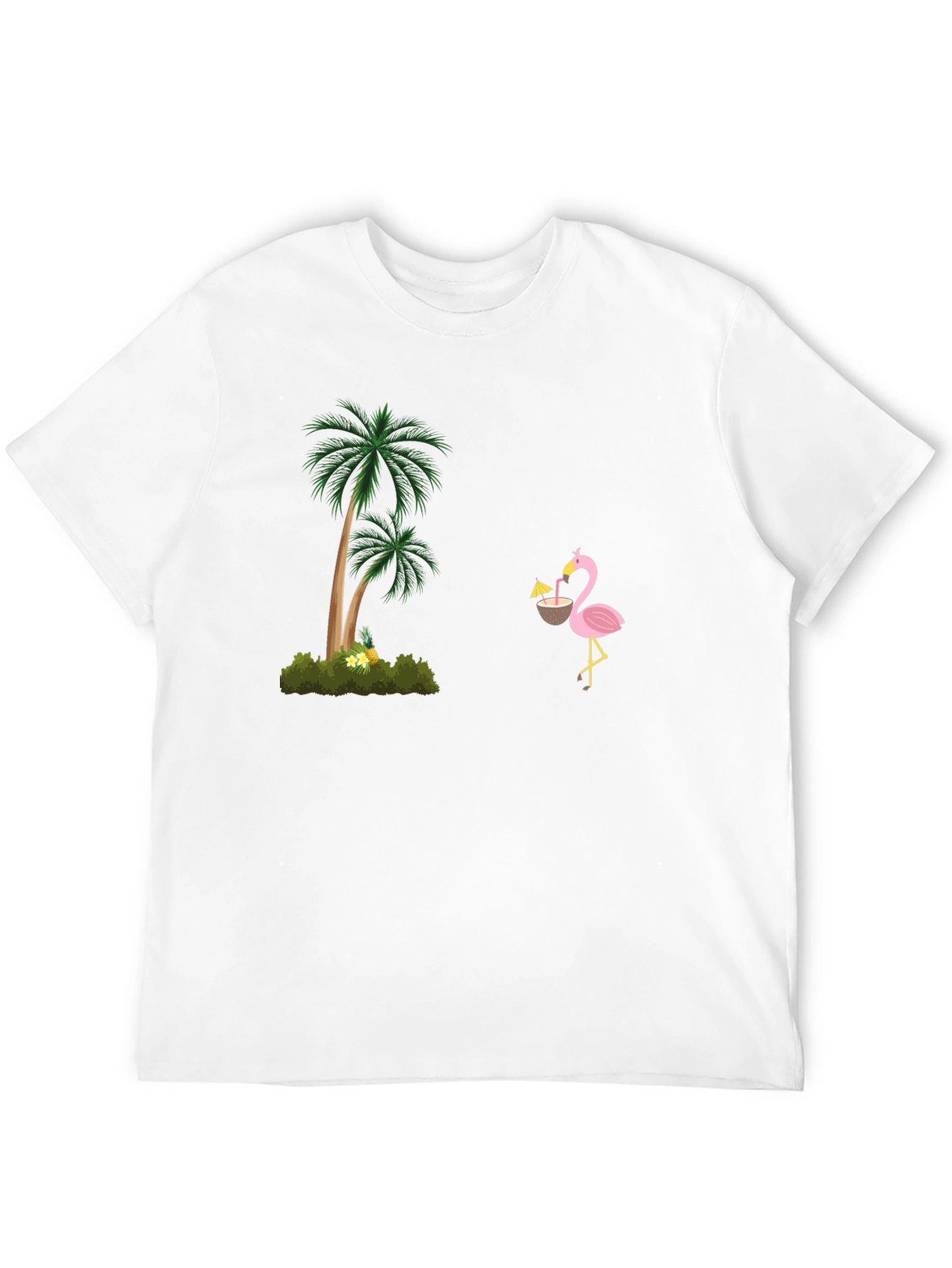 Tropical Vibes Black T-Shirt: Flamingo & Palm Tree Design