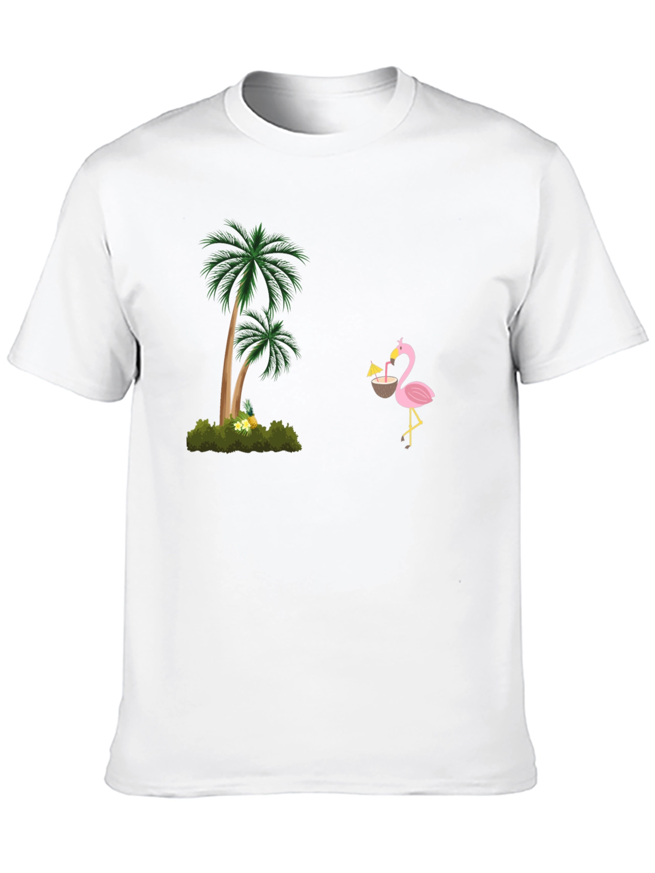 Tropical Vibes Black T-Shirt: Flamingo & Palm Tree Design