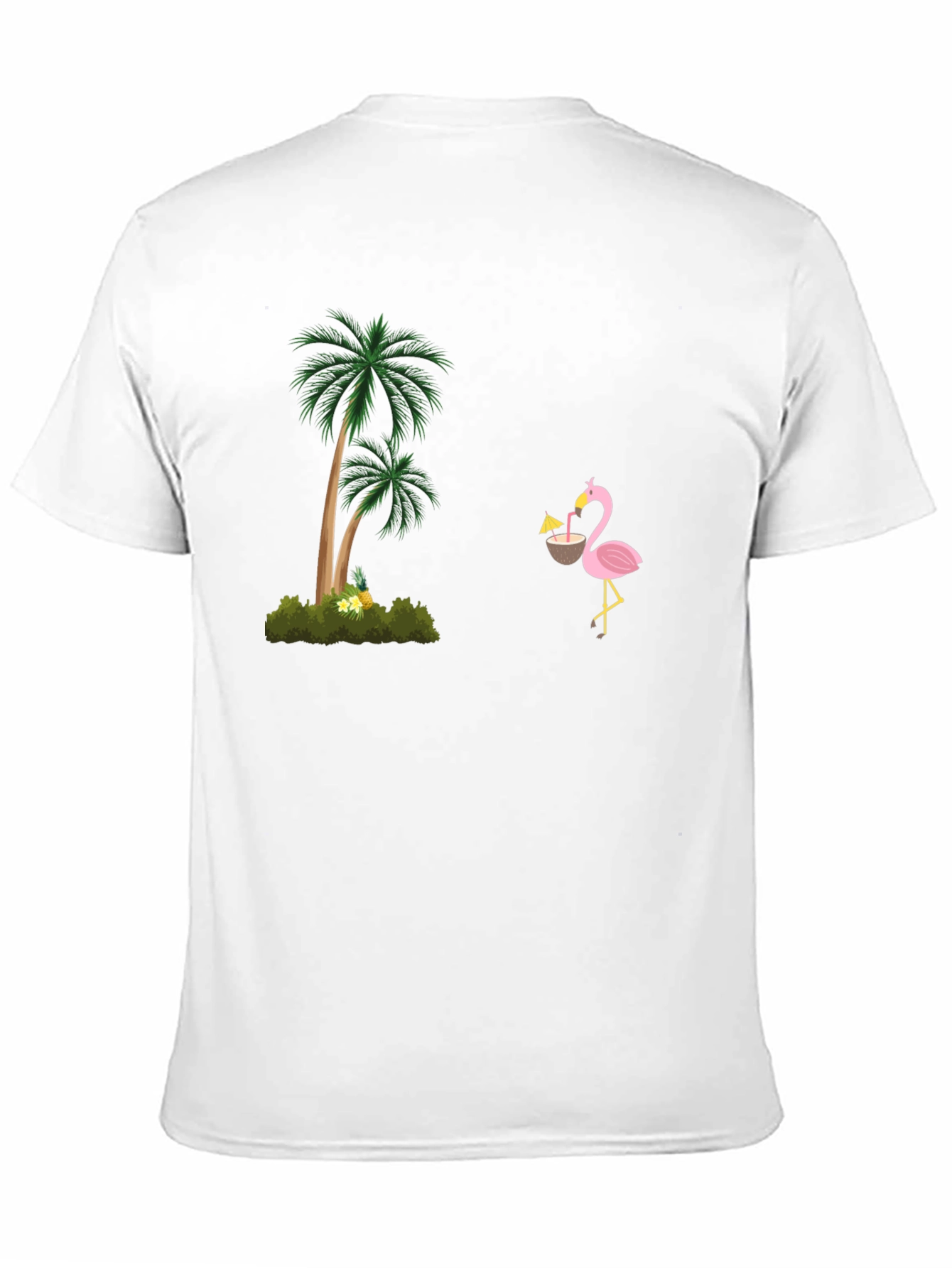 Tropical Vibes Black T-Shirt: Flamingo & Palm Tree Design