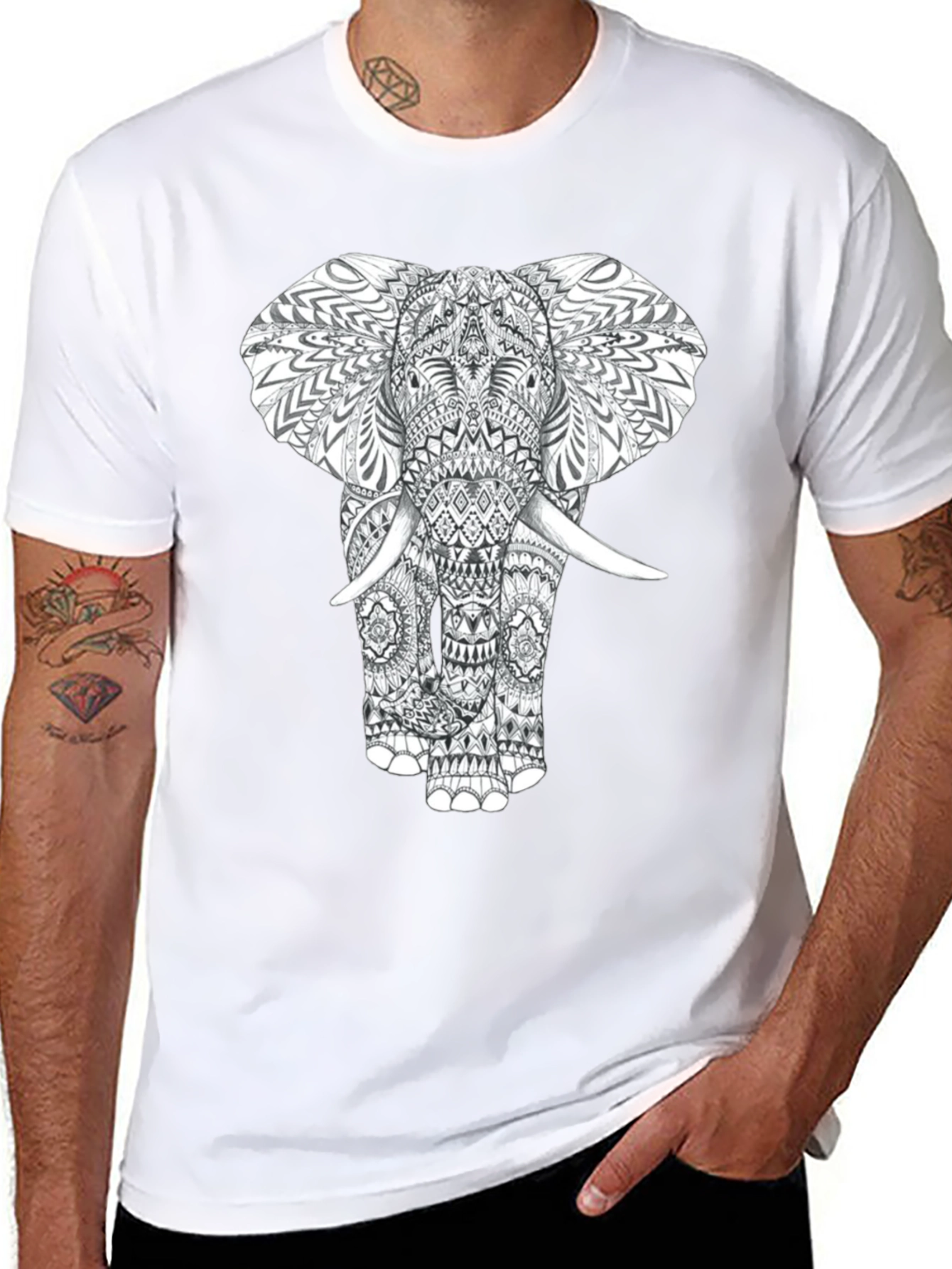 Elephant Graphic Print Mens Black T-Shirt