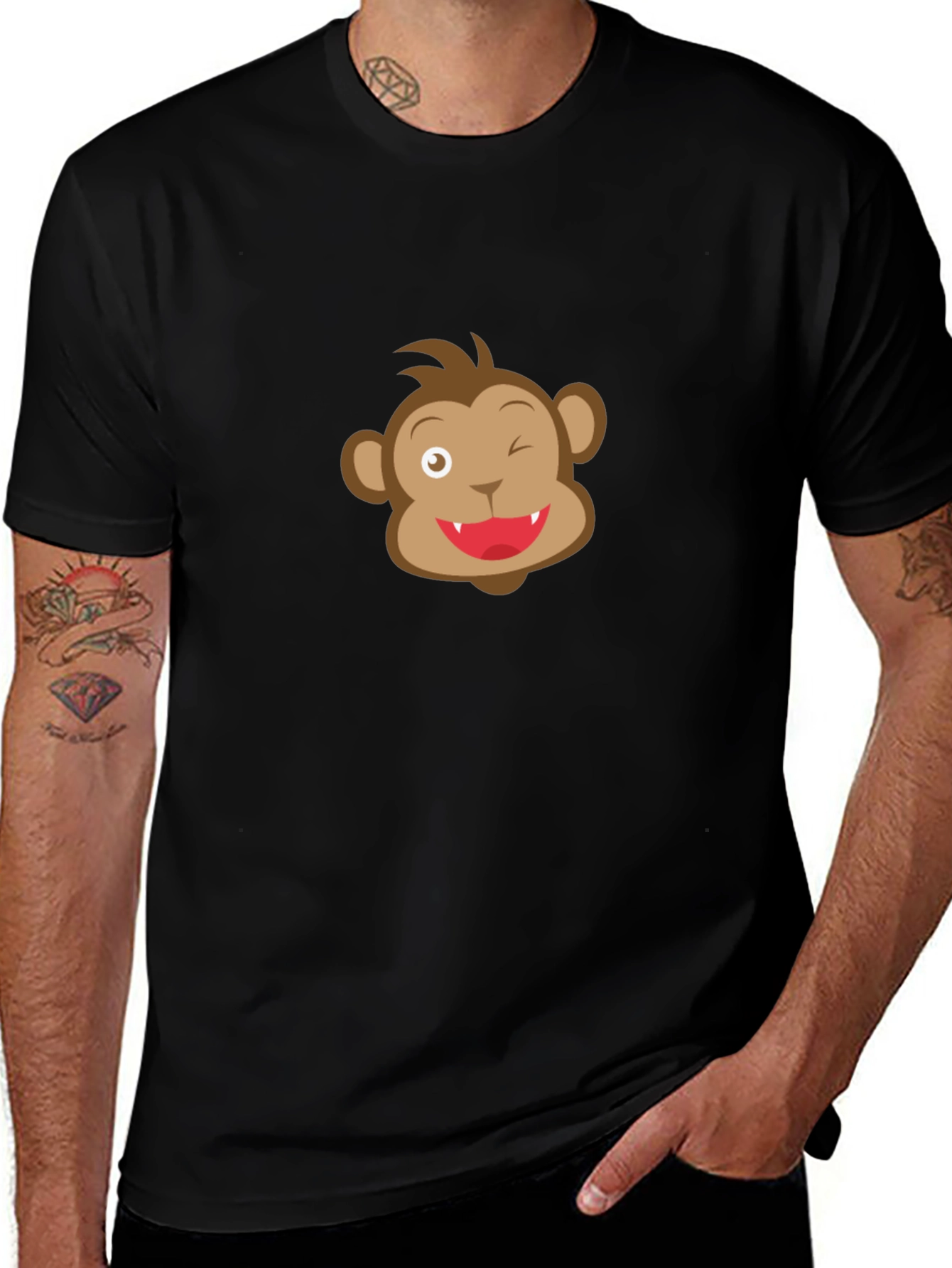 Funny Monkey Face Black T-Shirt