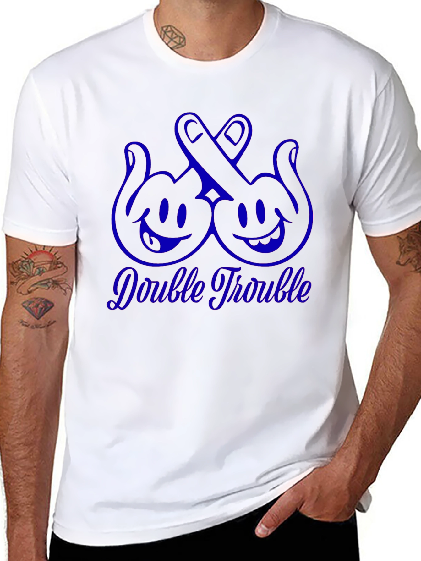 Double Trouble Graphic Tee - Black Cotton T-Shirt