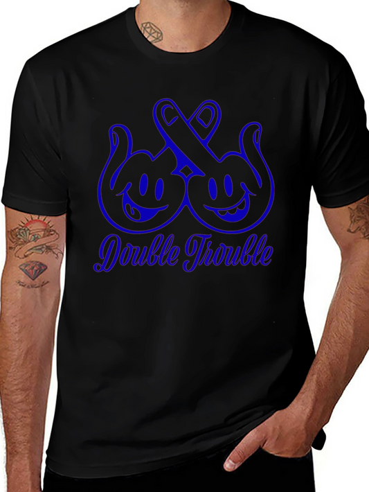 Double Trouble Graphic Tee - Black Cotton T-Shirt