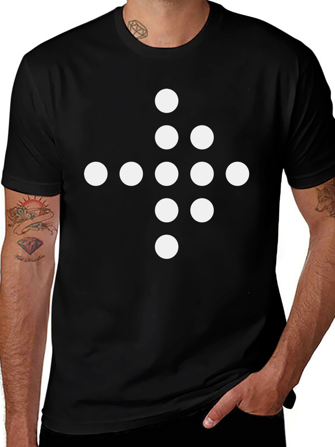 Geometric Dot Pattern Black T-Shirt