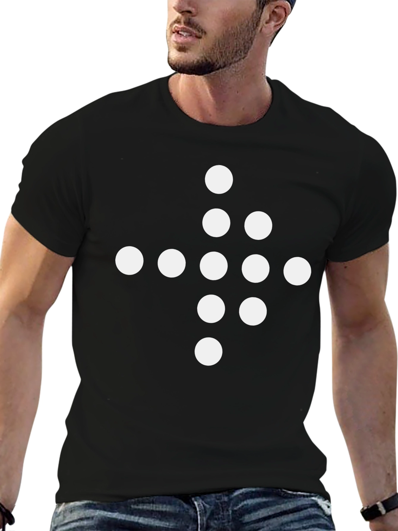 Geometric Dot Pattern Black T-Shirt
