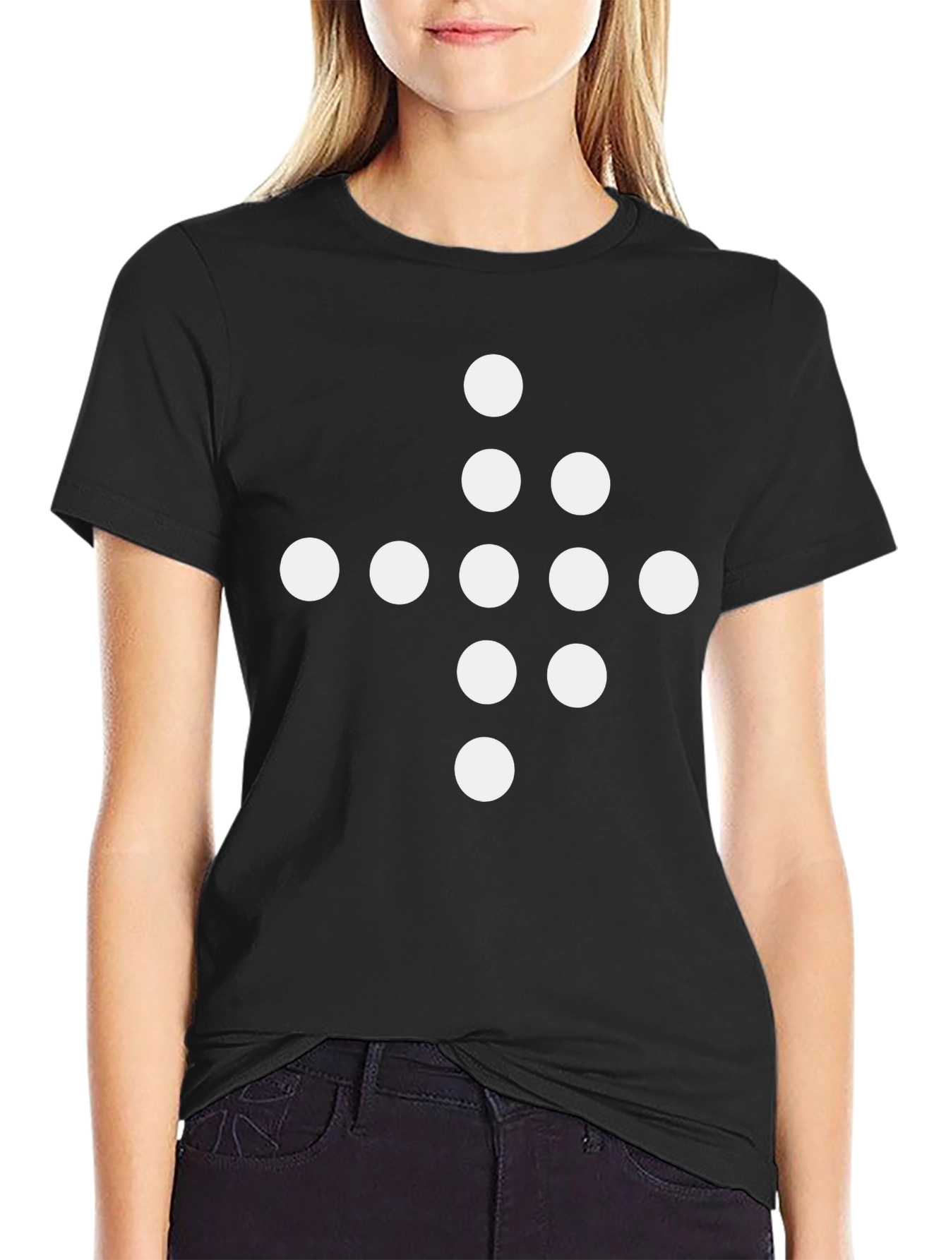 Geometric Dot Pattern Black T-Shirt