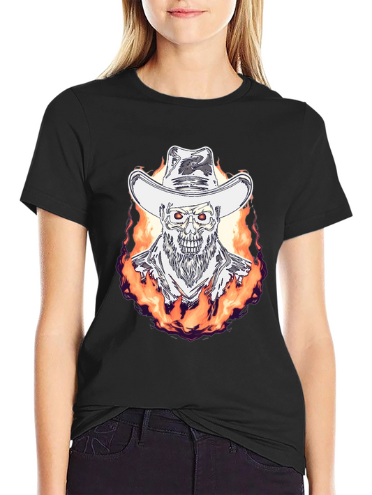 Flaming Cowboy Skull Graphic Tee - Black
