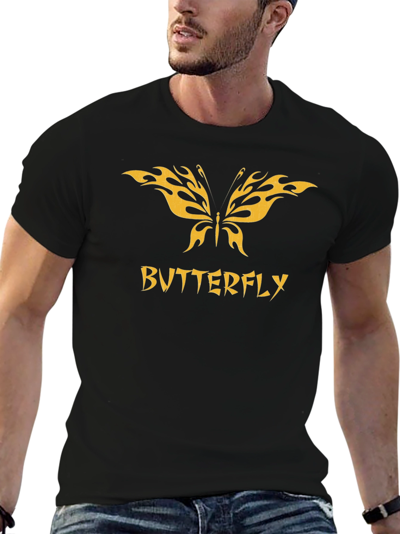 Butterfly Graphic Tee - Black Cotton Comfort