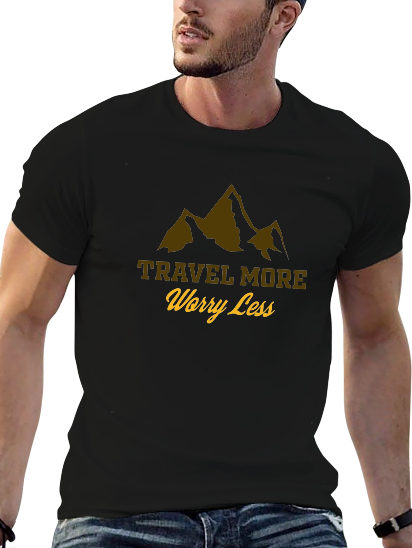 Travel More Worry Less Black T-Shirt