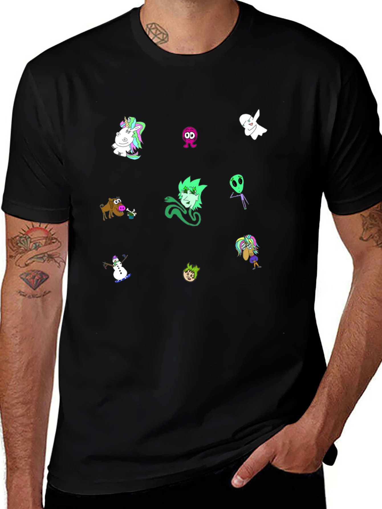 Cartoon Character Print Black T-Shirt