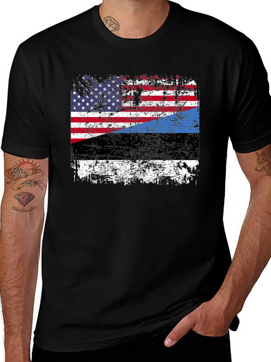 Distressed USA Estonia Flag Graphic T-Shirt