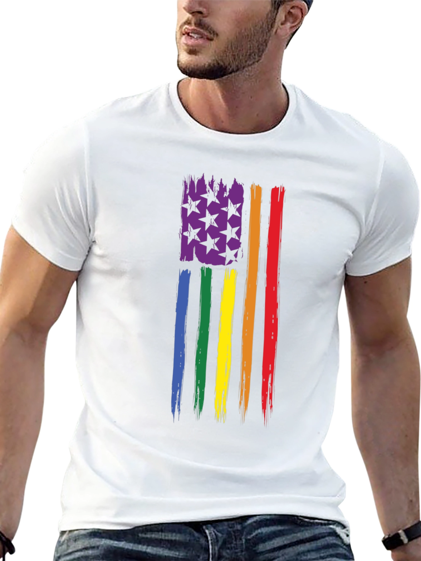 LGBT Pride Flag T-Shirt - Distressed USA Design