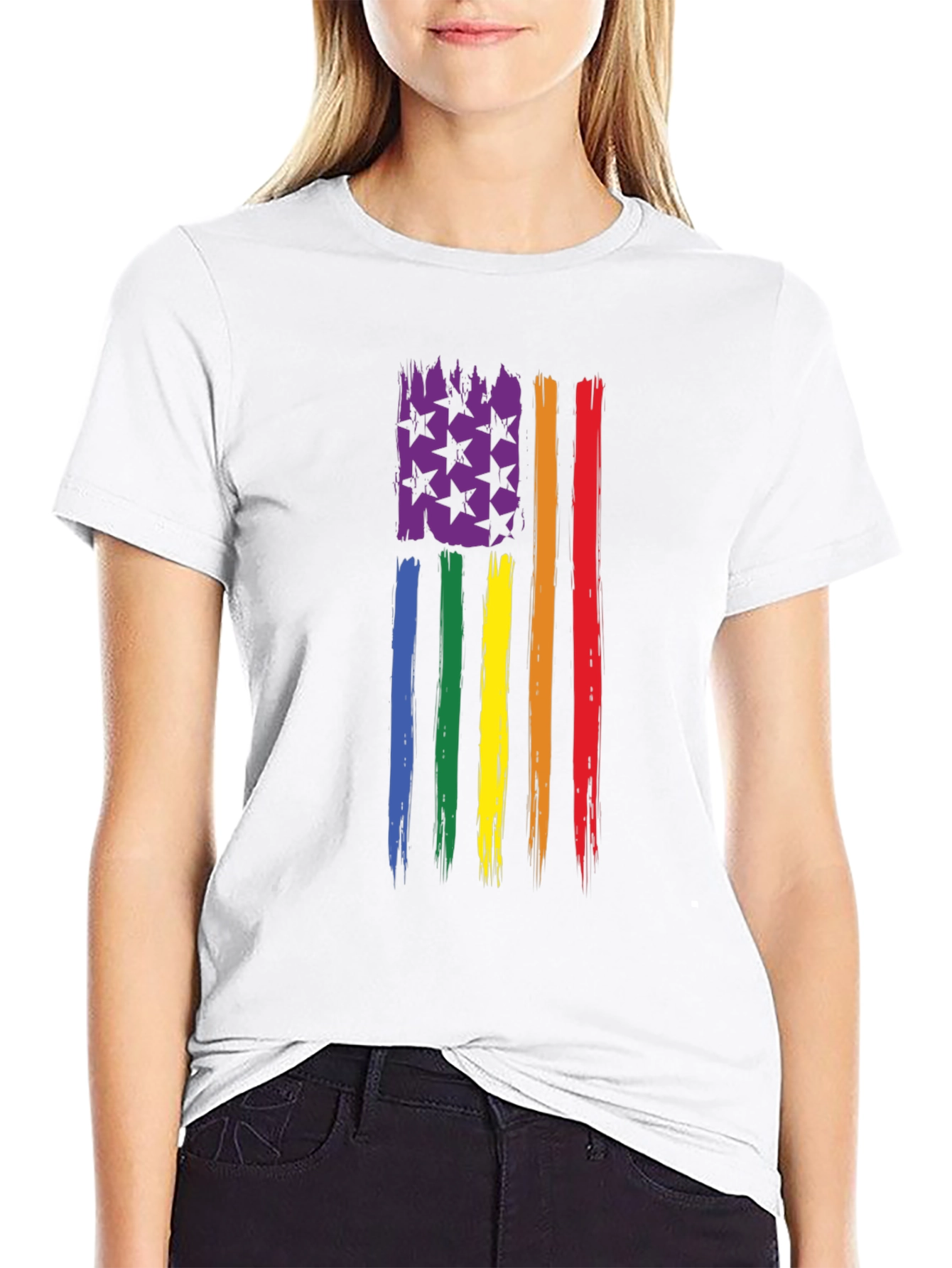 LGBT Pride Flag T-Shirt - Distressed USA Design