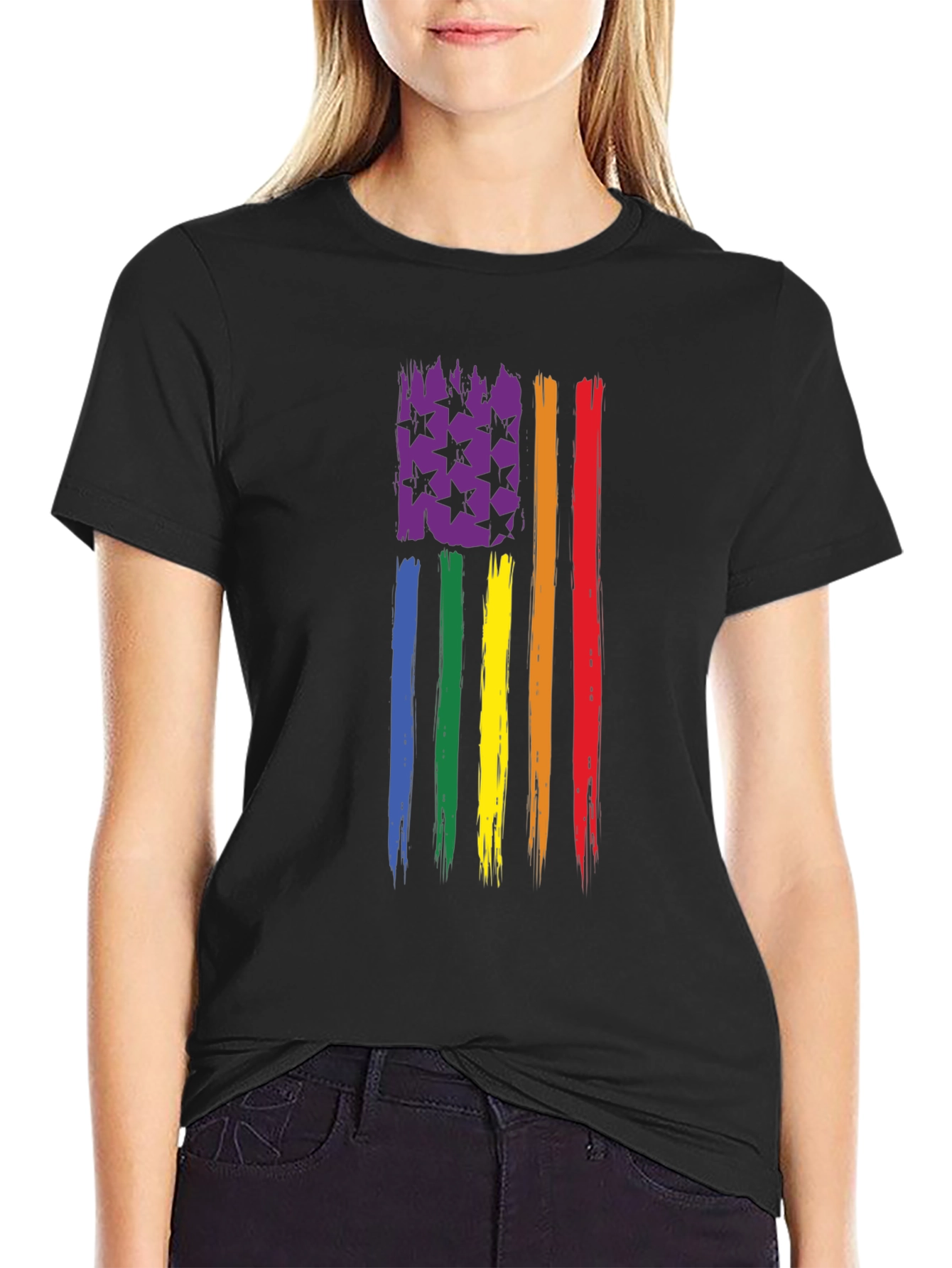 LGBT Pride Flag T-Shirt - Distressed USA Design