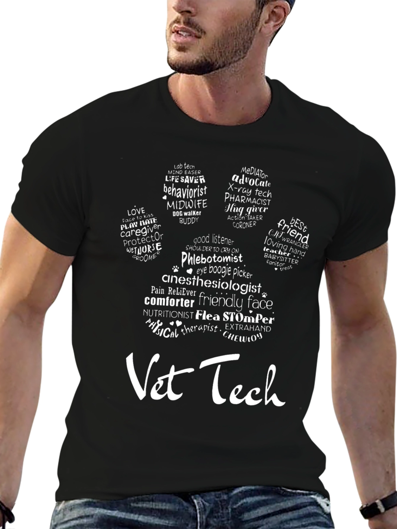 Vet Tech Paw Print T-Shirt - Animal Lover Gift