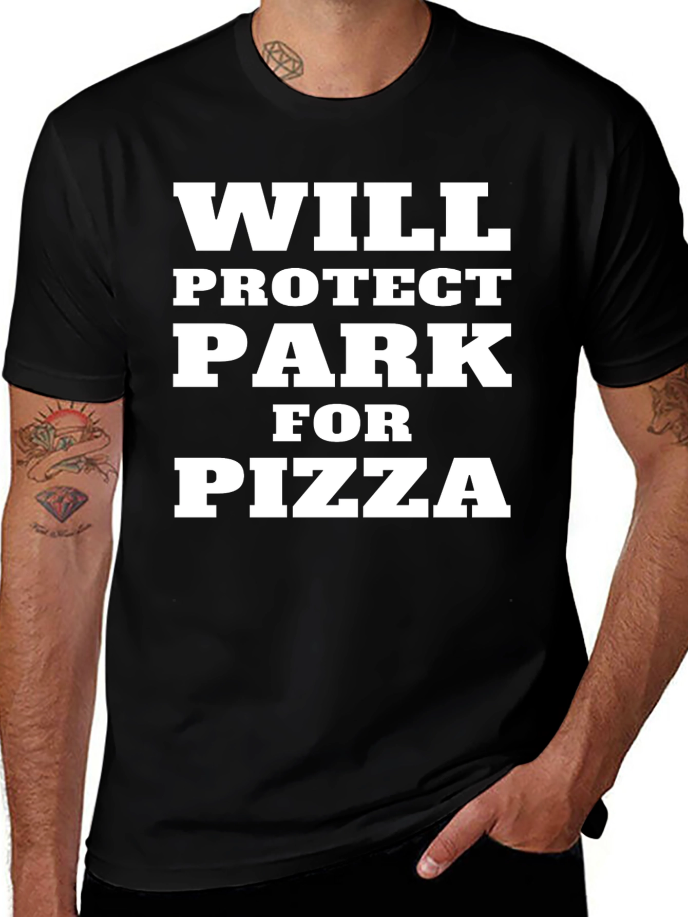 Will Protect Park for Pizza Mens Black T-Shirt