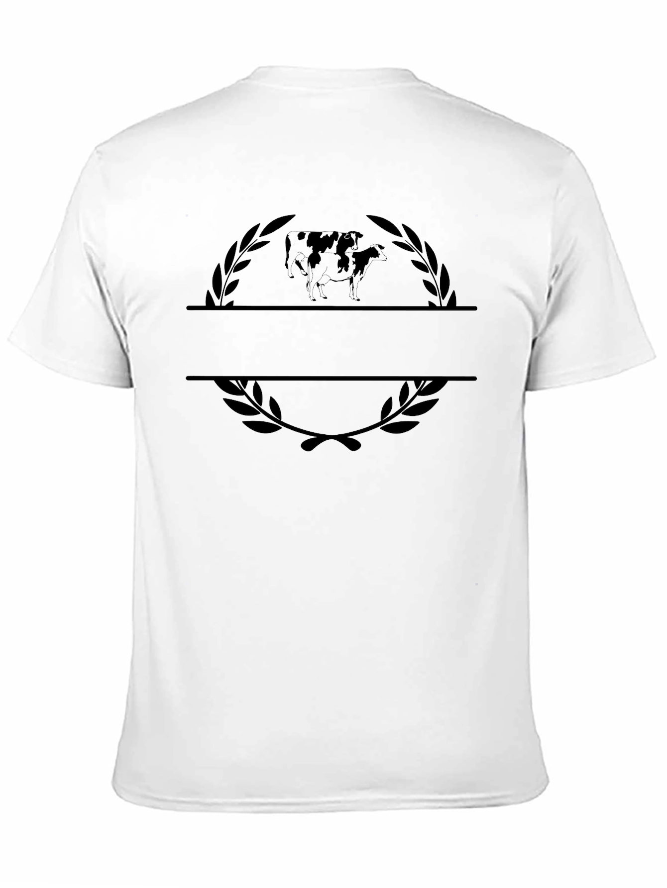 Black Graphic Tee with Cow Motif and Laurel Design