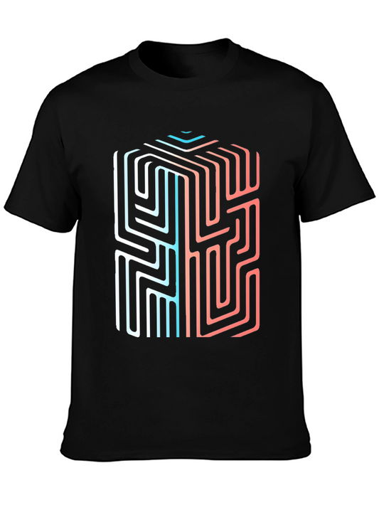Abstract Cube Maze Graphic Tee - Unique Design
