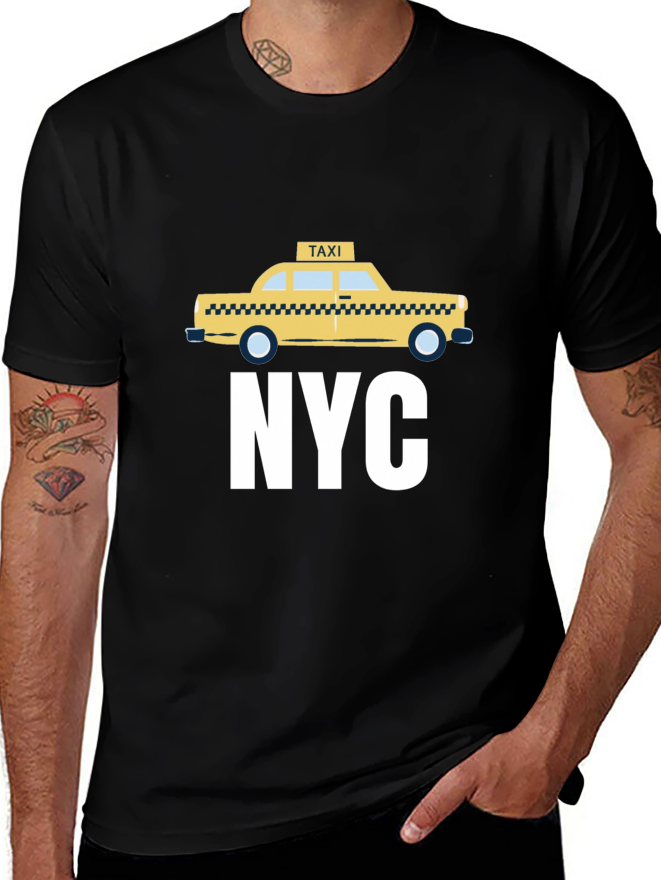 NYC Taxi Graphic Tee - Black Cotton T-Shirt