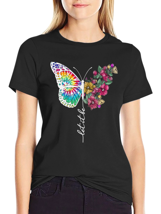 Butterfly Floral Graphic Tee - Let It Be Black T-Shirt
