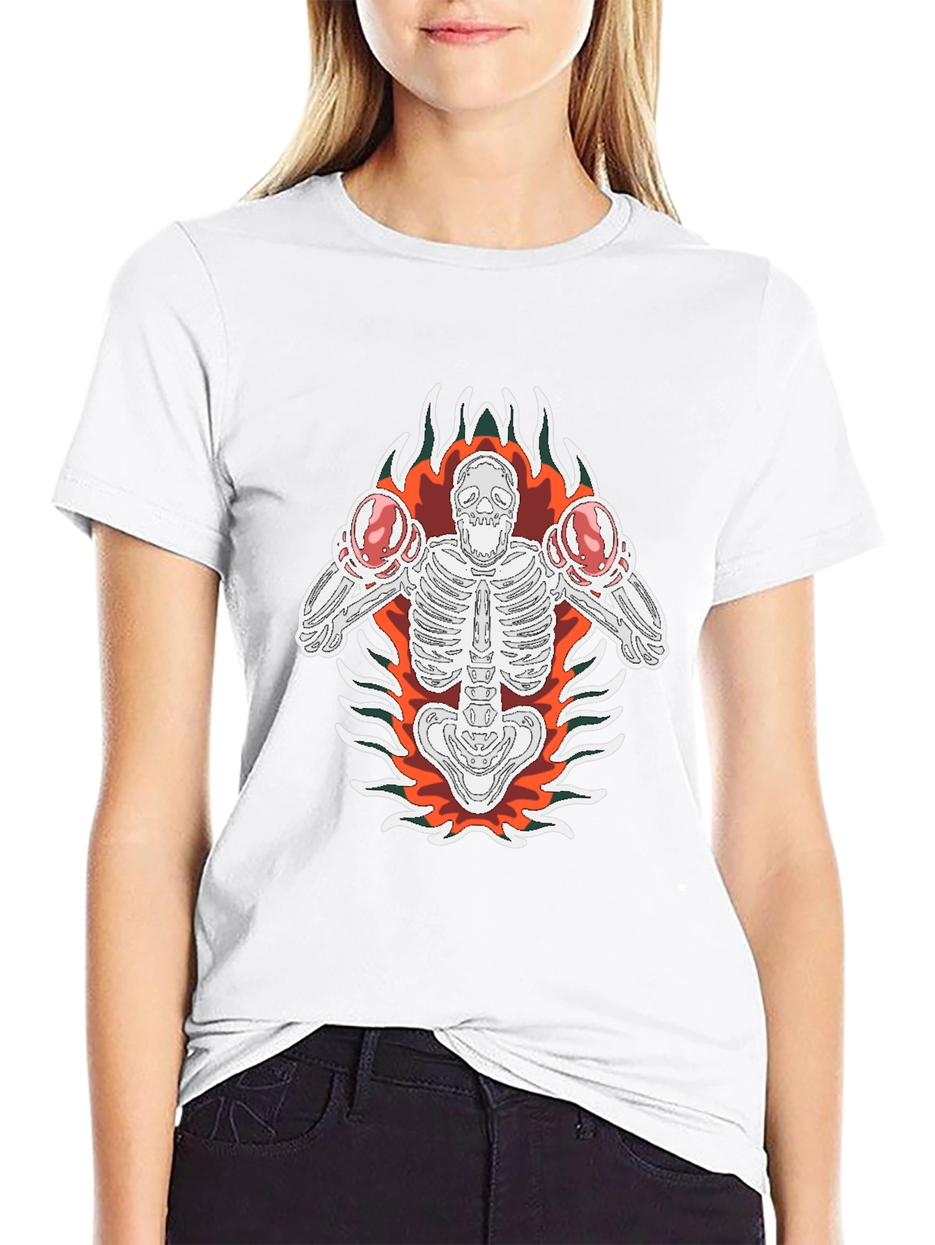 Skeleton Boxer Graphic Tee - Black Cotton T-Shirt