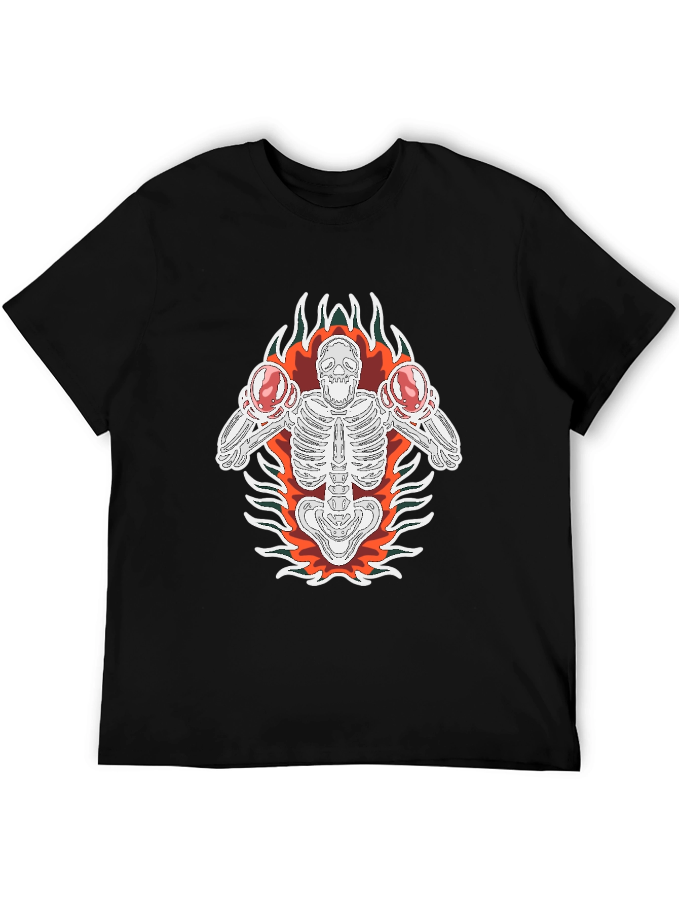 Skeleton Boxer Graphic Tee - Black Cotton T-Shirt