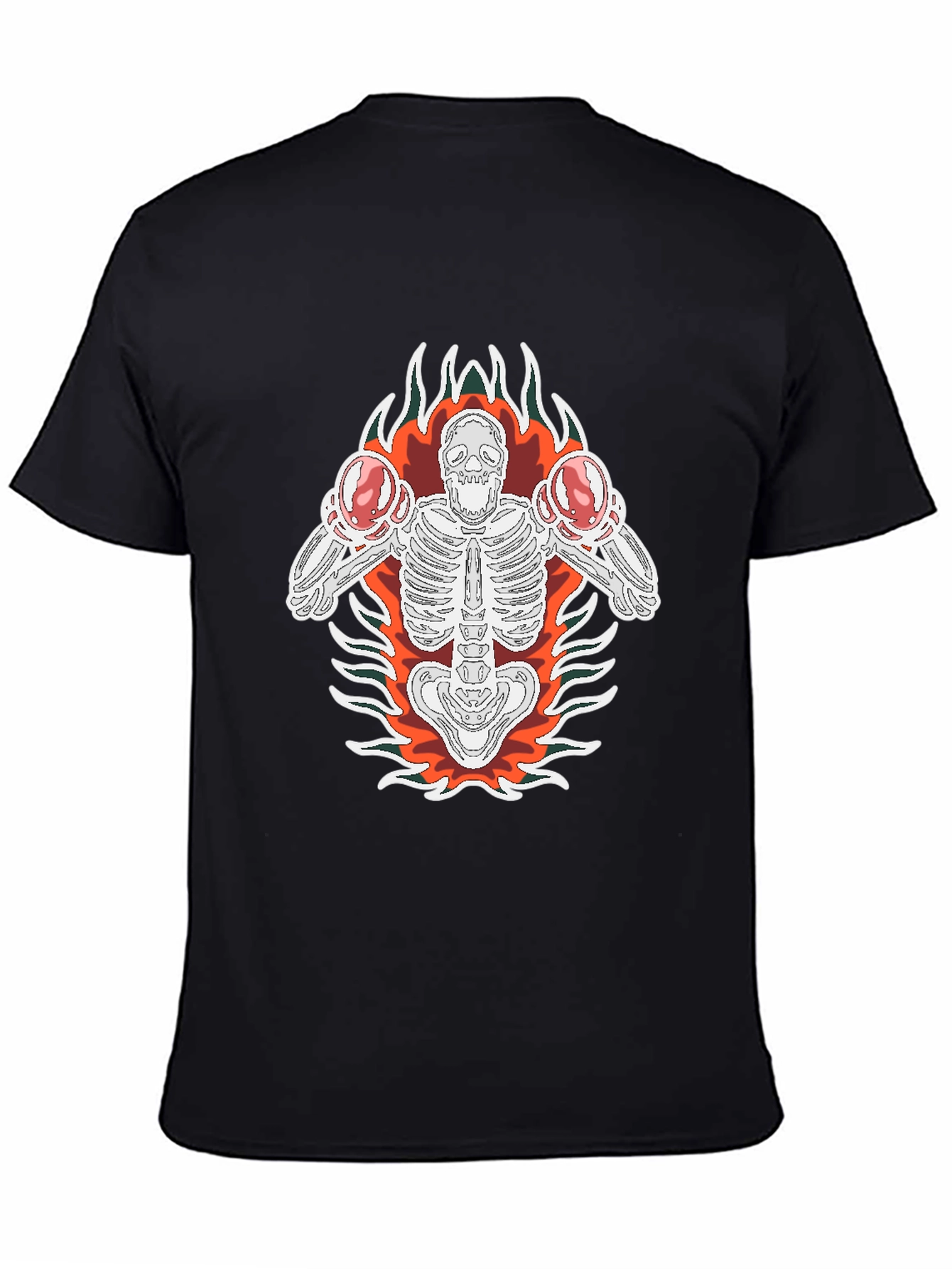 Skeleton Boxer Graphic Tee - Black Cotton T-Shirt