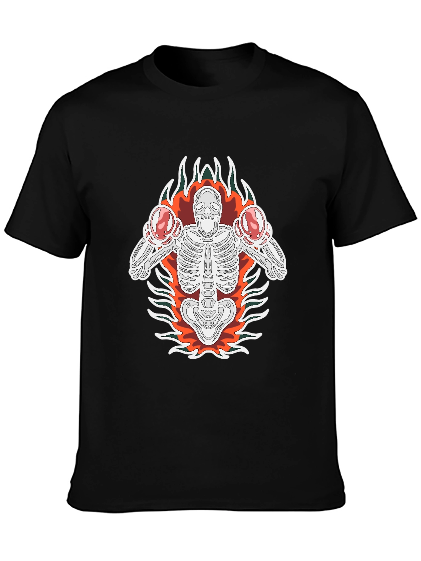 Skeleton Boxer Graphic Tee - Black Cotton T-Shirt
