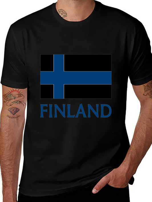Finland Flag T-Shirt - Mens Black Crew Neck Tee