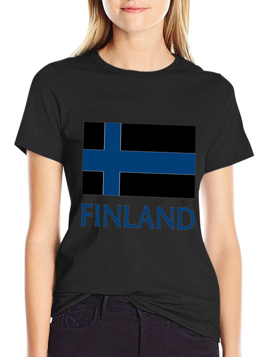 Finland Flag T-Shirt - Mens Black Crew Neck Tee