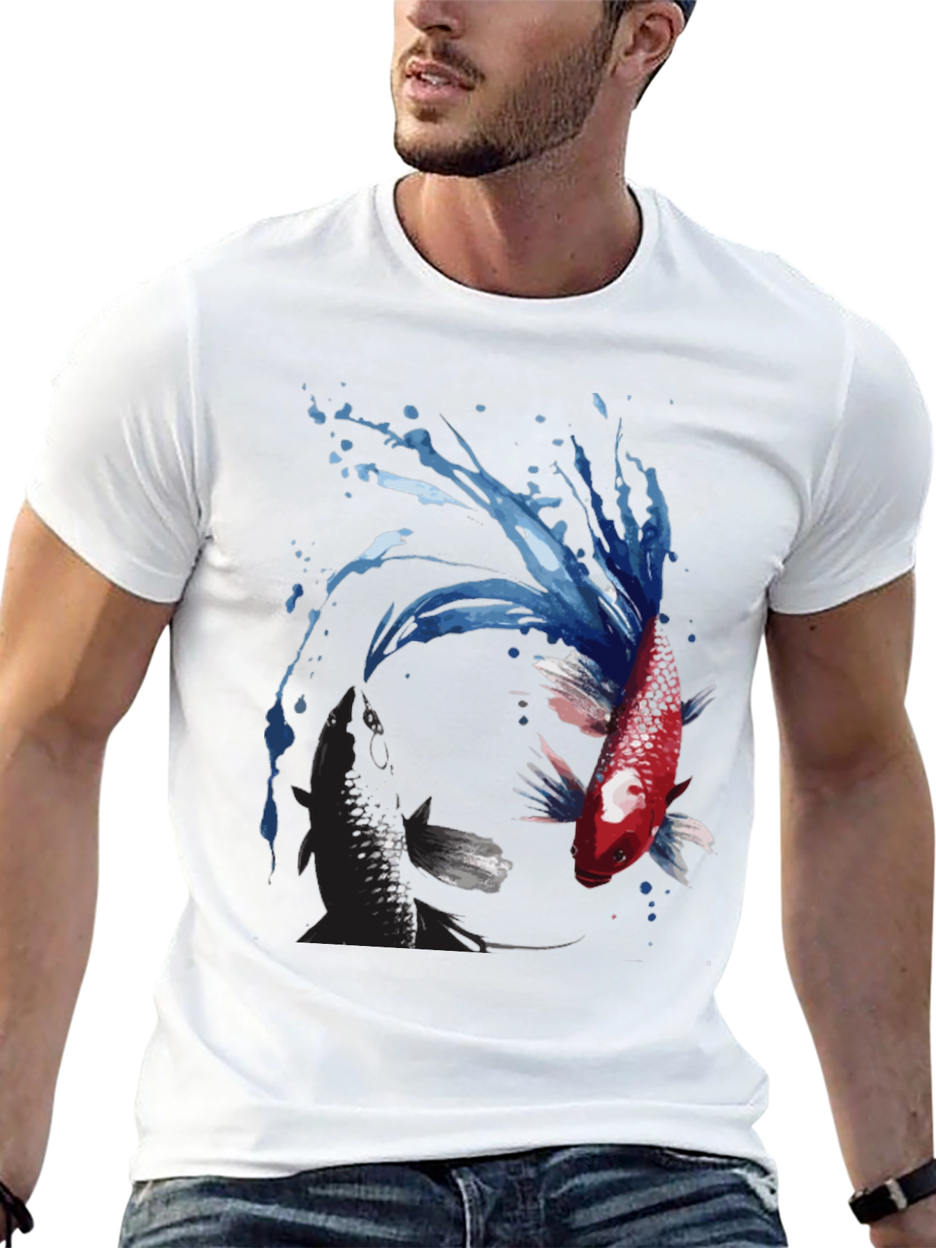Yin Yang Koi Fish Graphic Tee - Black