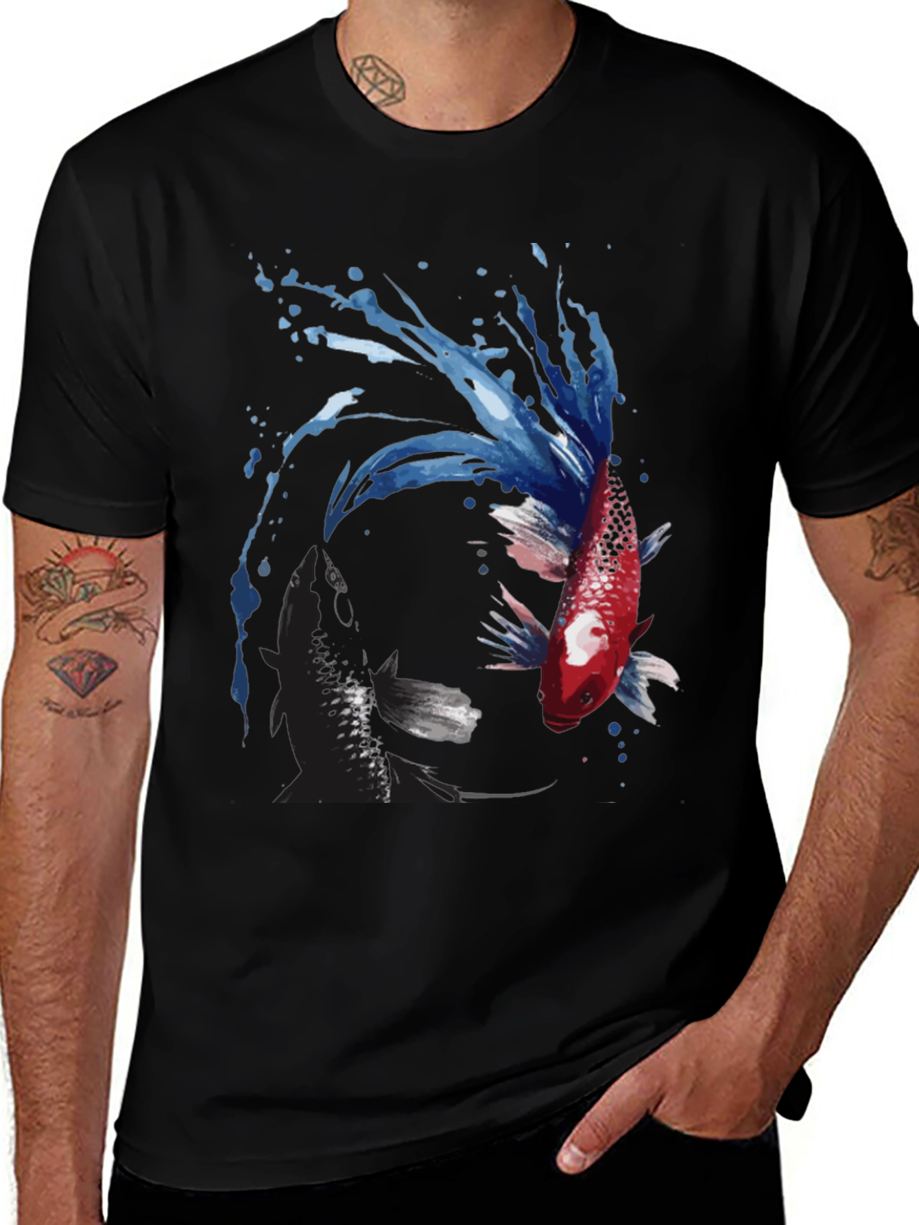 Yin Yang Koi Fish Graphic Tee - Black