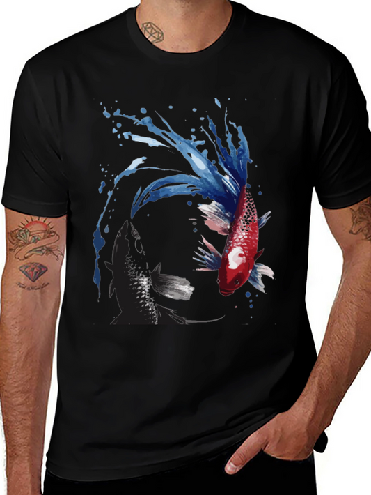 Yin Yang Koi Fish Graphic Tee - Black