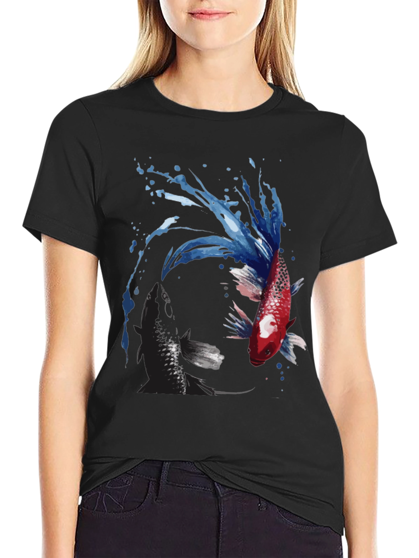 Yin Yang Koi Fish Graphic Tee - Black