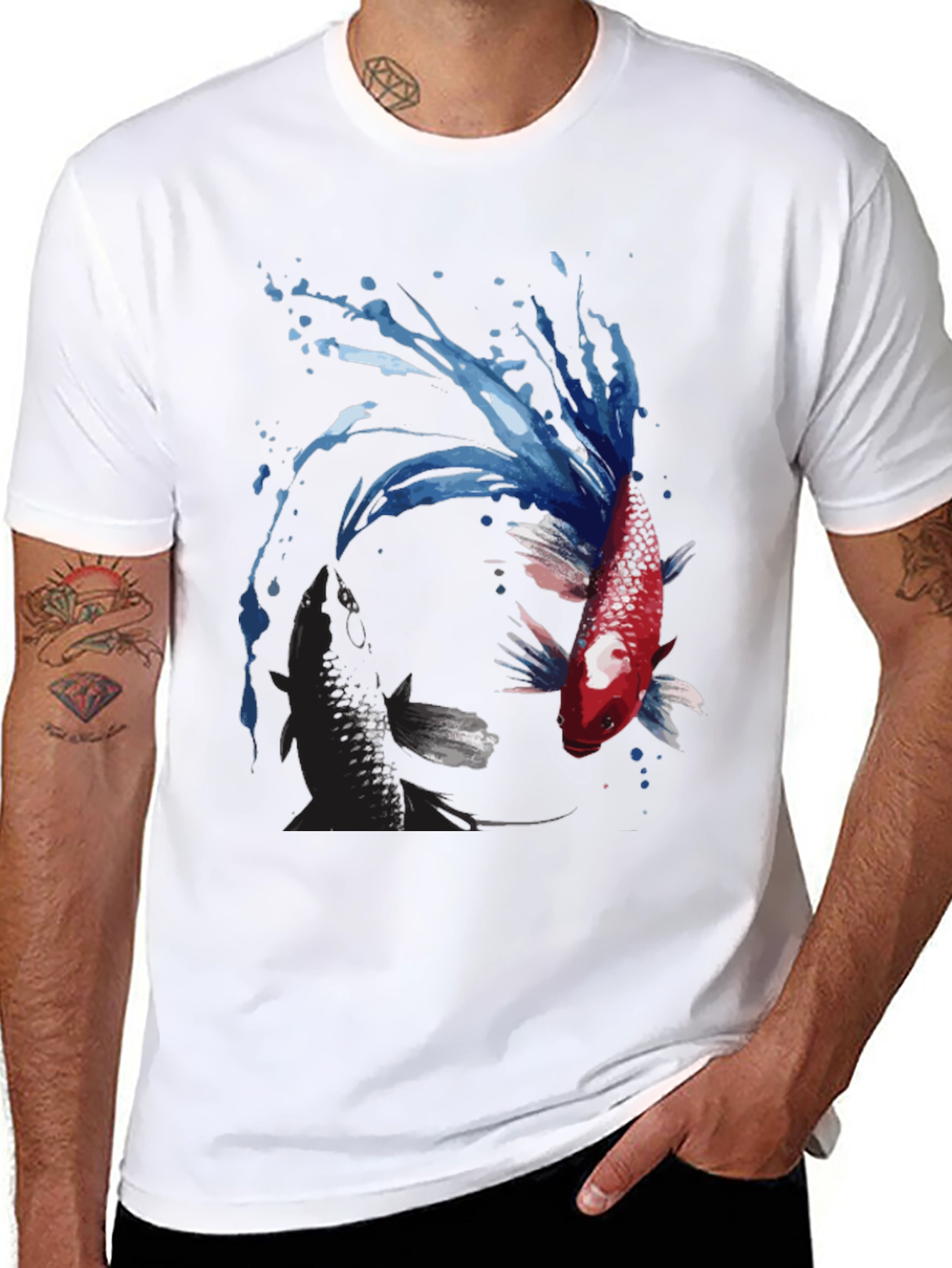 Yin Yang Koi Fish Graphic Tee - Black