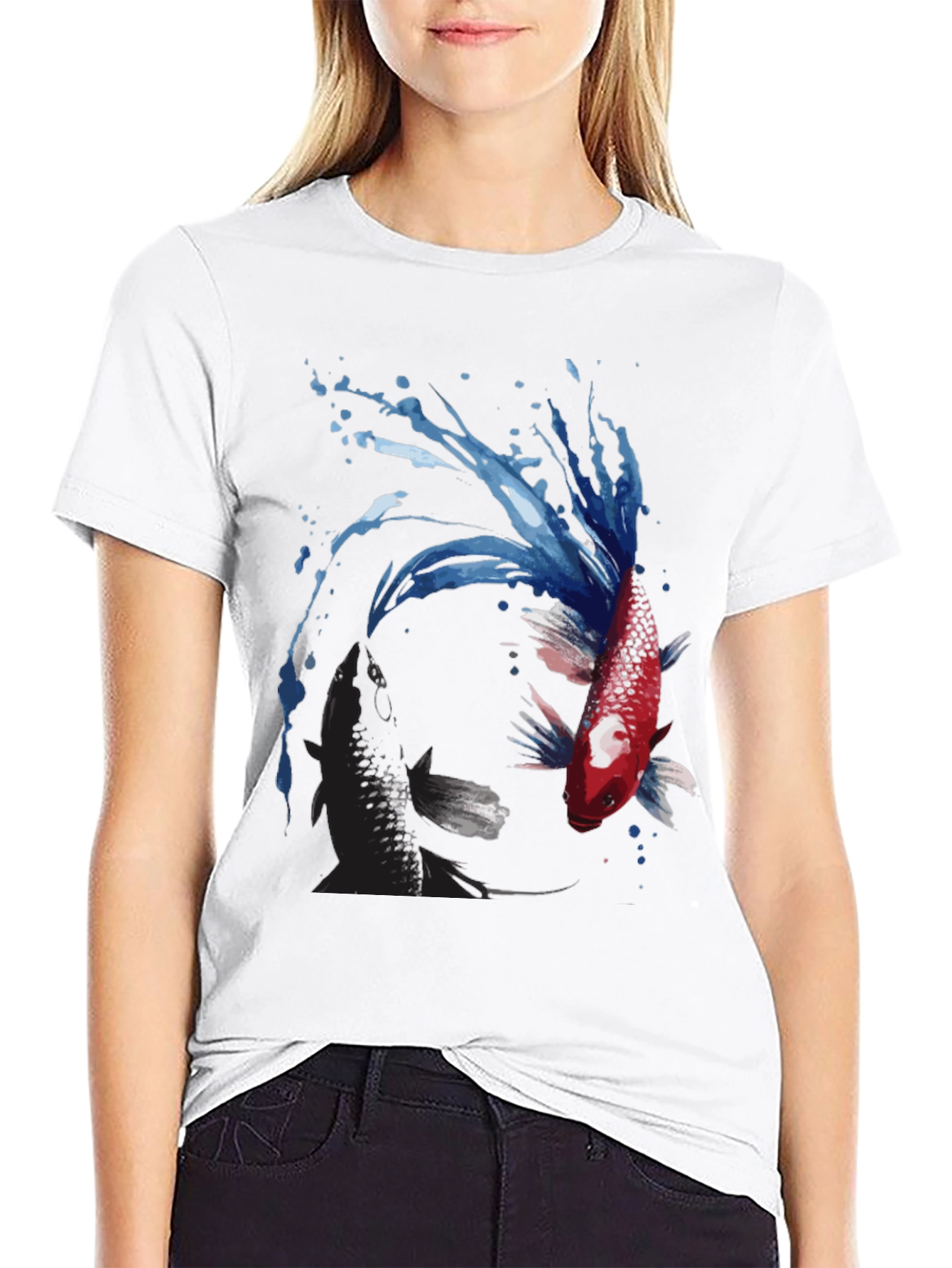 Yin Yang Koi Fish Graphic Tee - Black