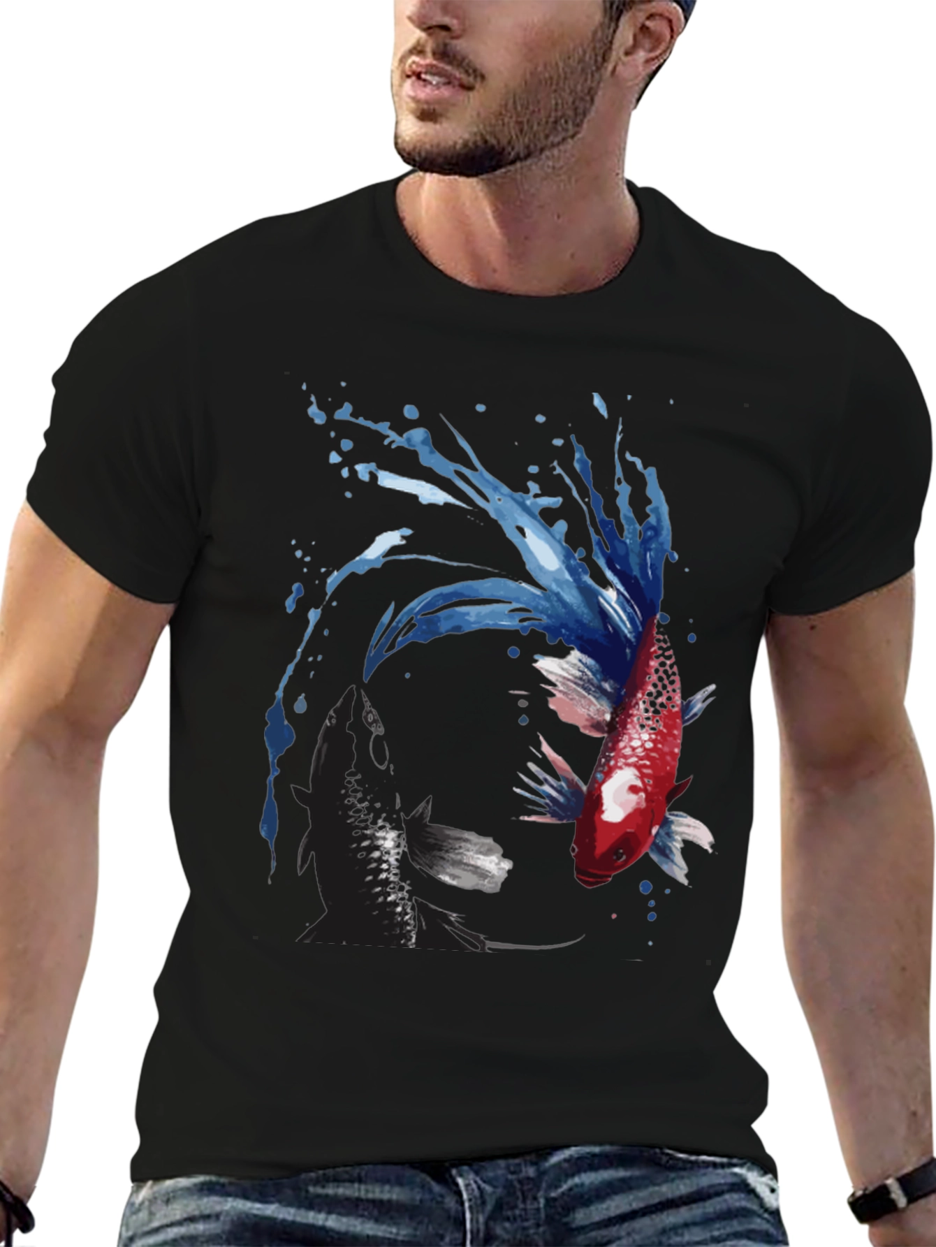 Yin Yang Koi Fish Graphic Tee - Black