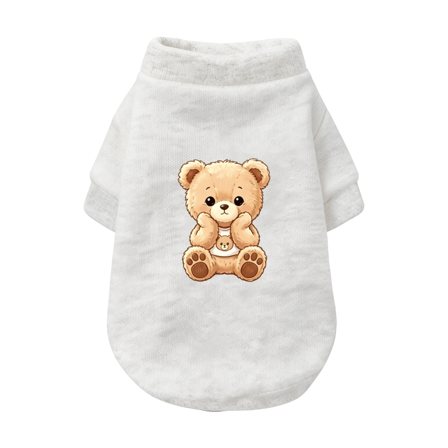 Hugging Mini Bear Grey Pet Pullover Sweater, Fluffy Teddy Puppy Outfit