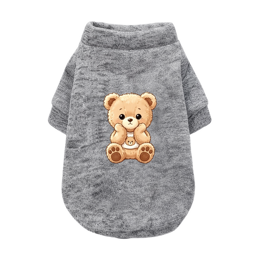 Hugging Mini Bear Grey Pet Pullover Sweater, Fluffy Teddy Puppy Outfit