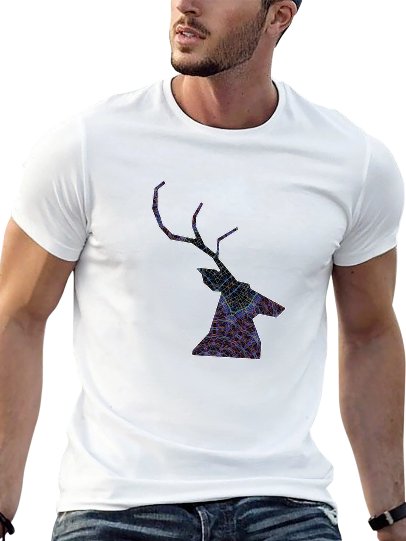 Geometric Deer Head Graphic T-Shirt