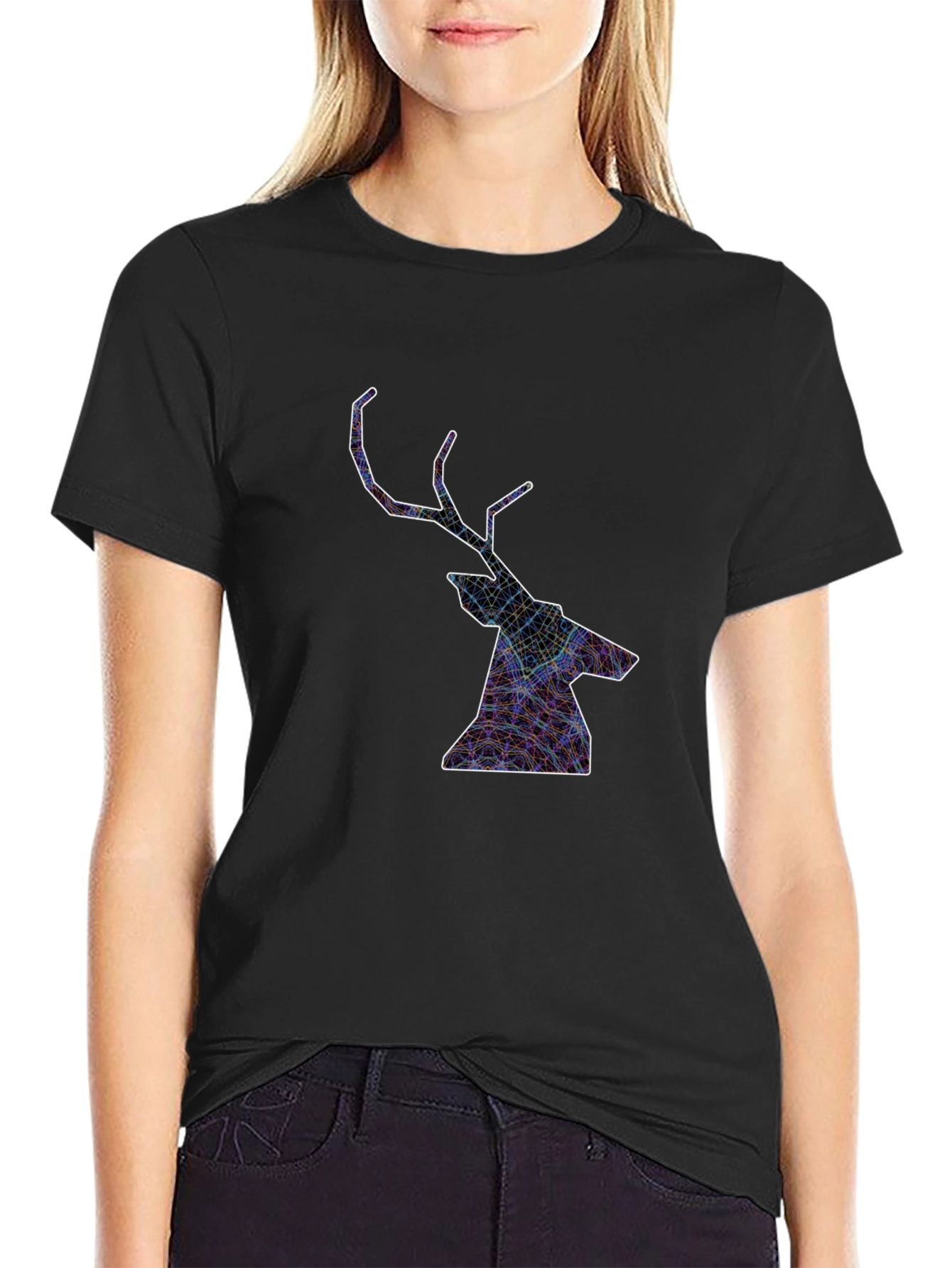 Geometric Deer Head Graphic T-Shirt