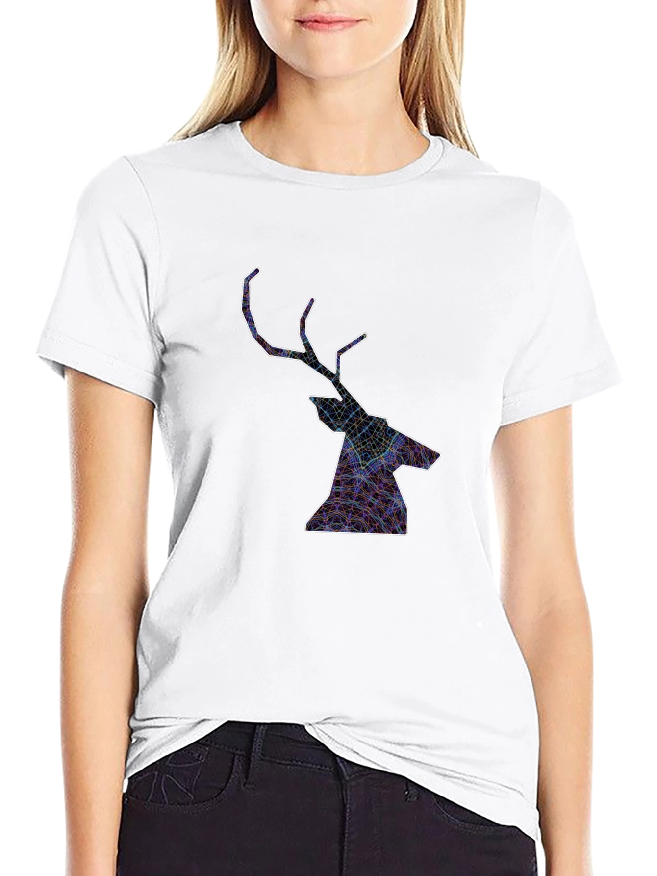 Geometric Deer Head Graphic T-Shirt
