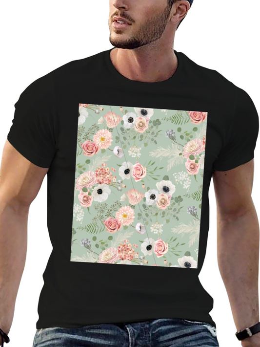 Floral Pattern Black Tee