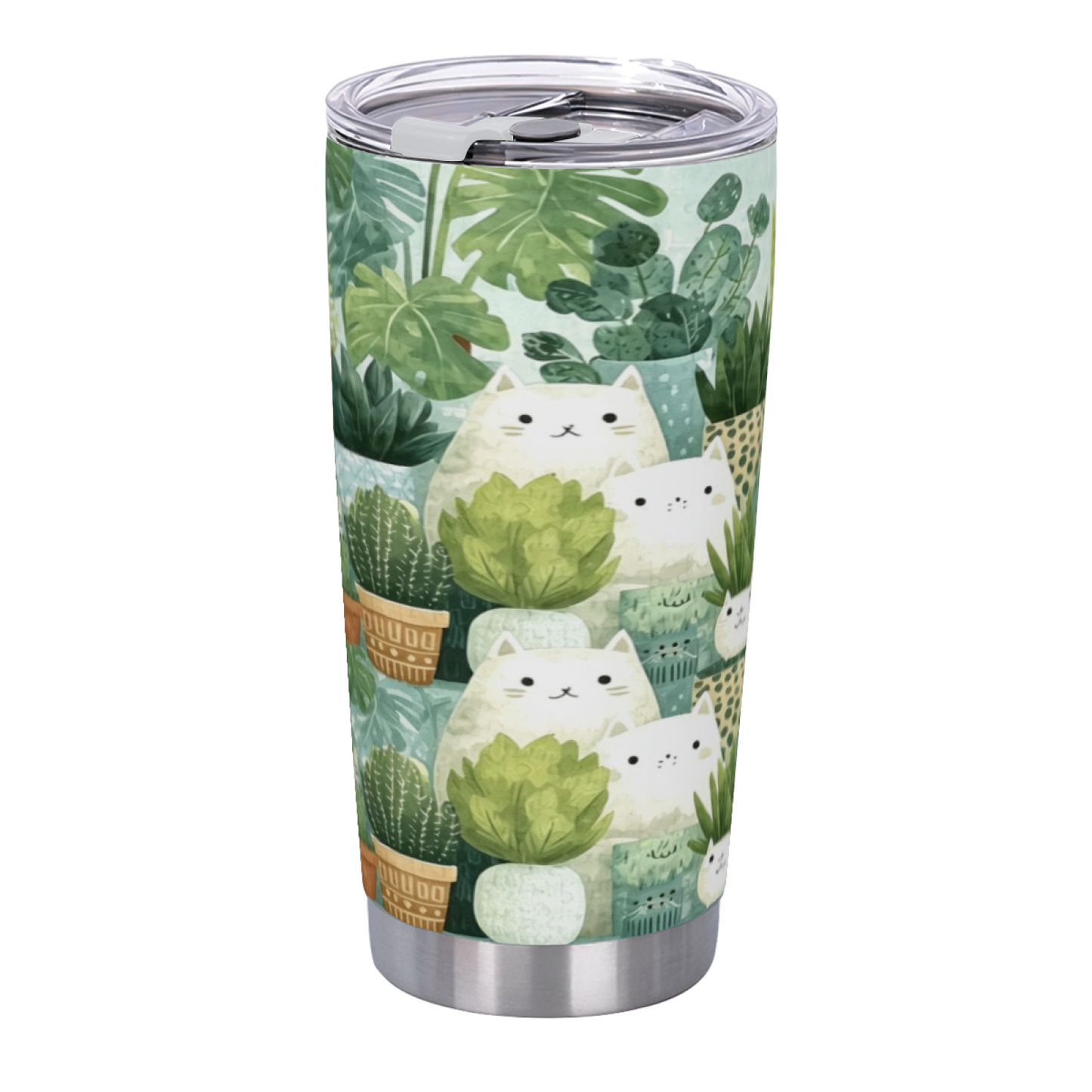 Minimal Green Succulent White Kitten Plant Lover Tumbler