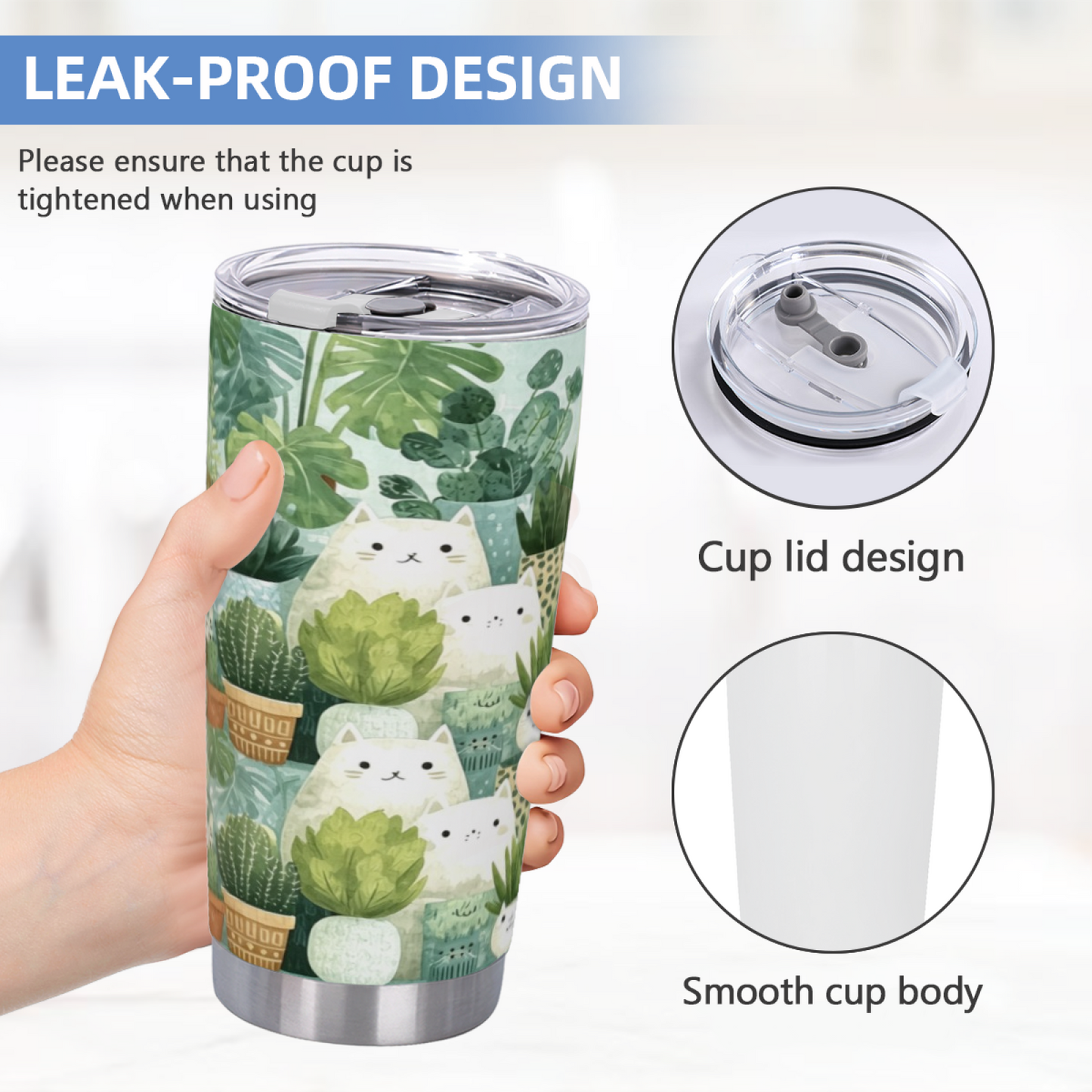 Minimal Green Succulent White Kitten Plant Lover Tumbler