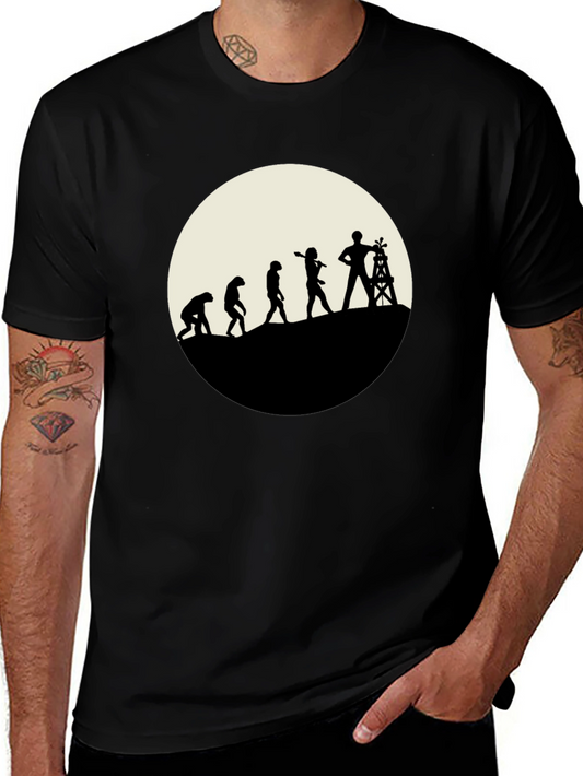 Evolution of Oil Worker Black T-Shirt