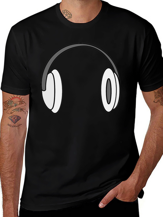Cartoon Headphones Graphic Tee - Black