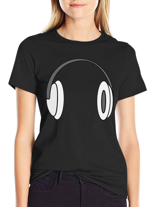 Cartoon Headphones Graphic Tee - Black
