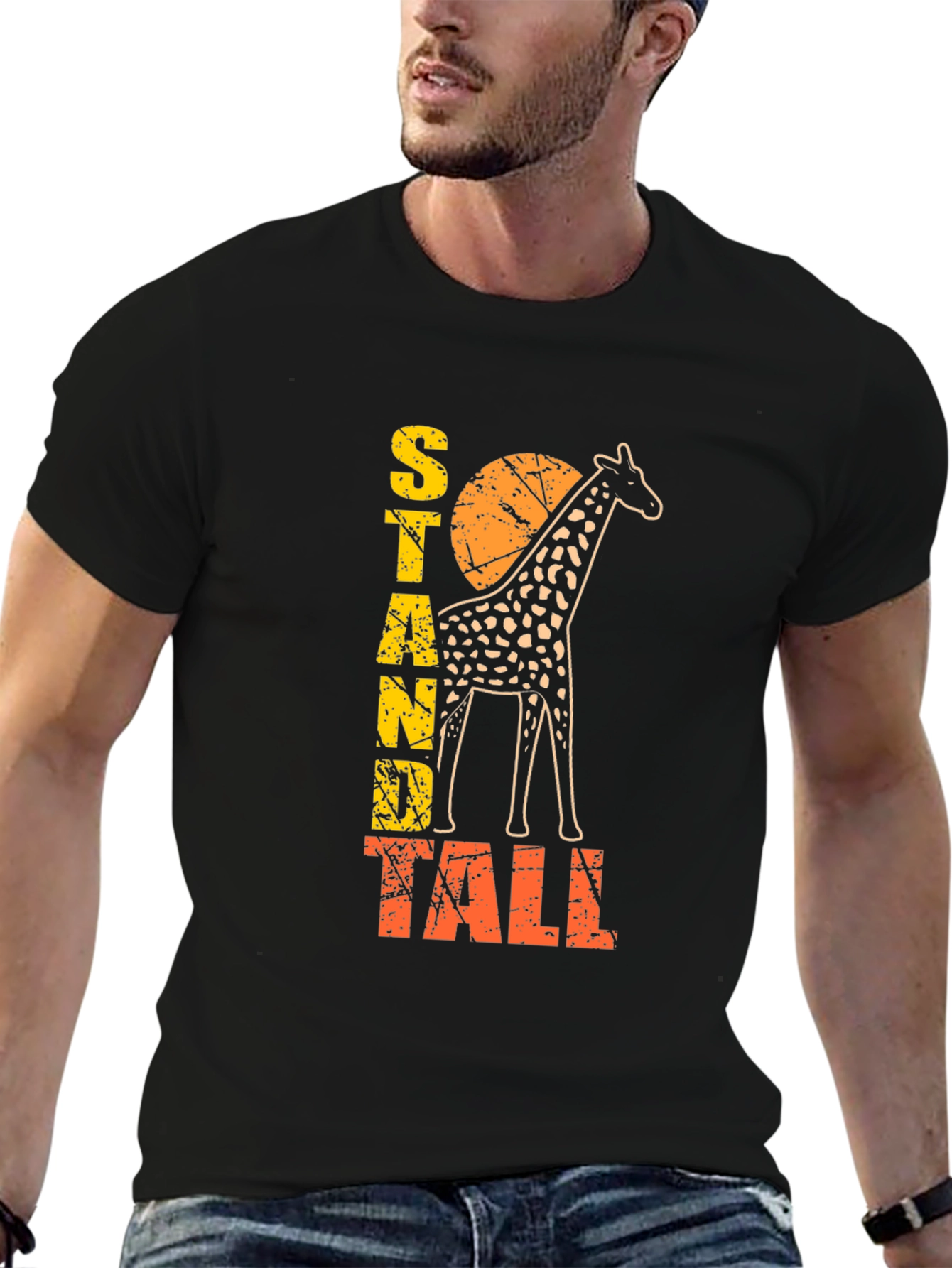 Stand Tall Giraffe Graphic Print Mens T-Shirt